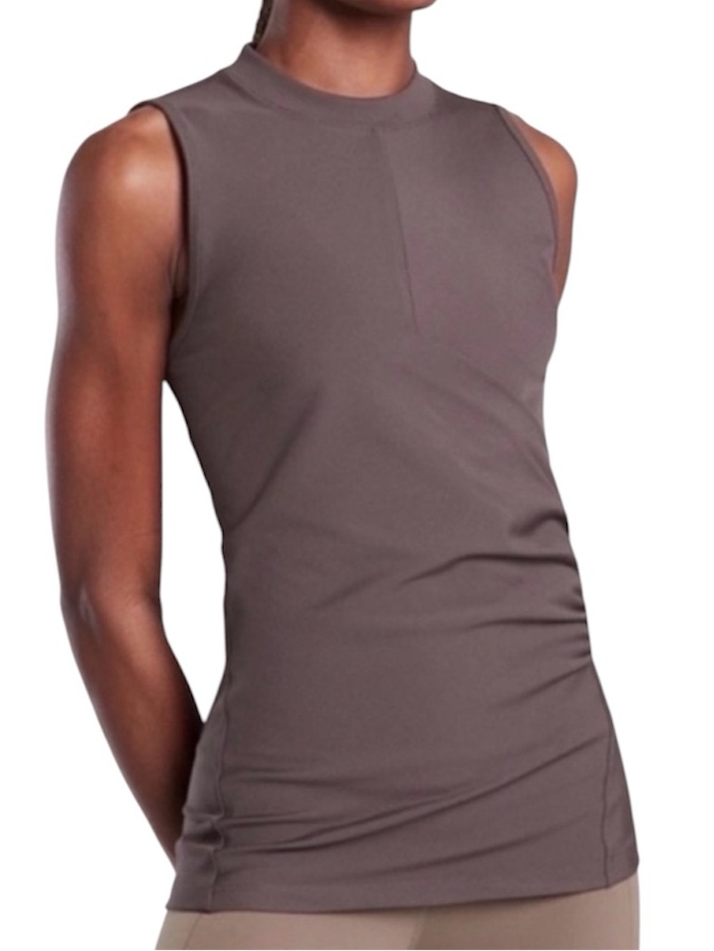 Athleta Bayview Tank Top Brown Mock Neck Powervita Ribbed Stretch size XS